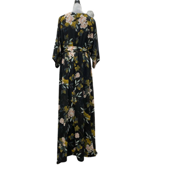 Baltic Born XXXL Black Floral Kimono Wrap Maxi Dress Belted V-Neck Polyester - Picture 5 of 12